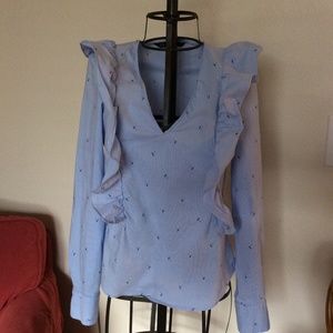 ZARA Ruffle Umbrella Print blouse